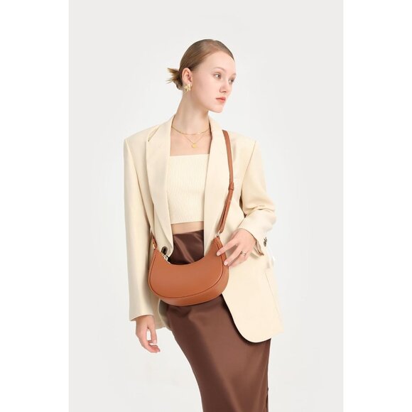 Women Brown Retro Classic Clutch Shoulder Tote Hand Bag With Zipper Closure - Picture 3 of 6